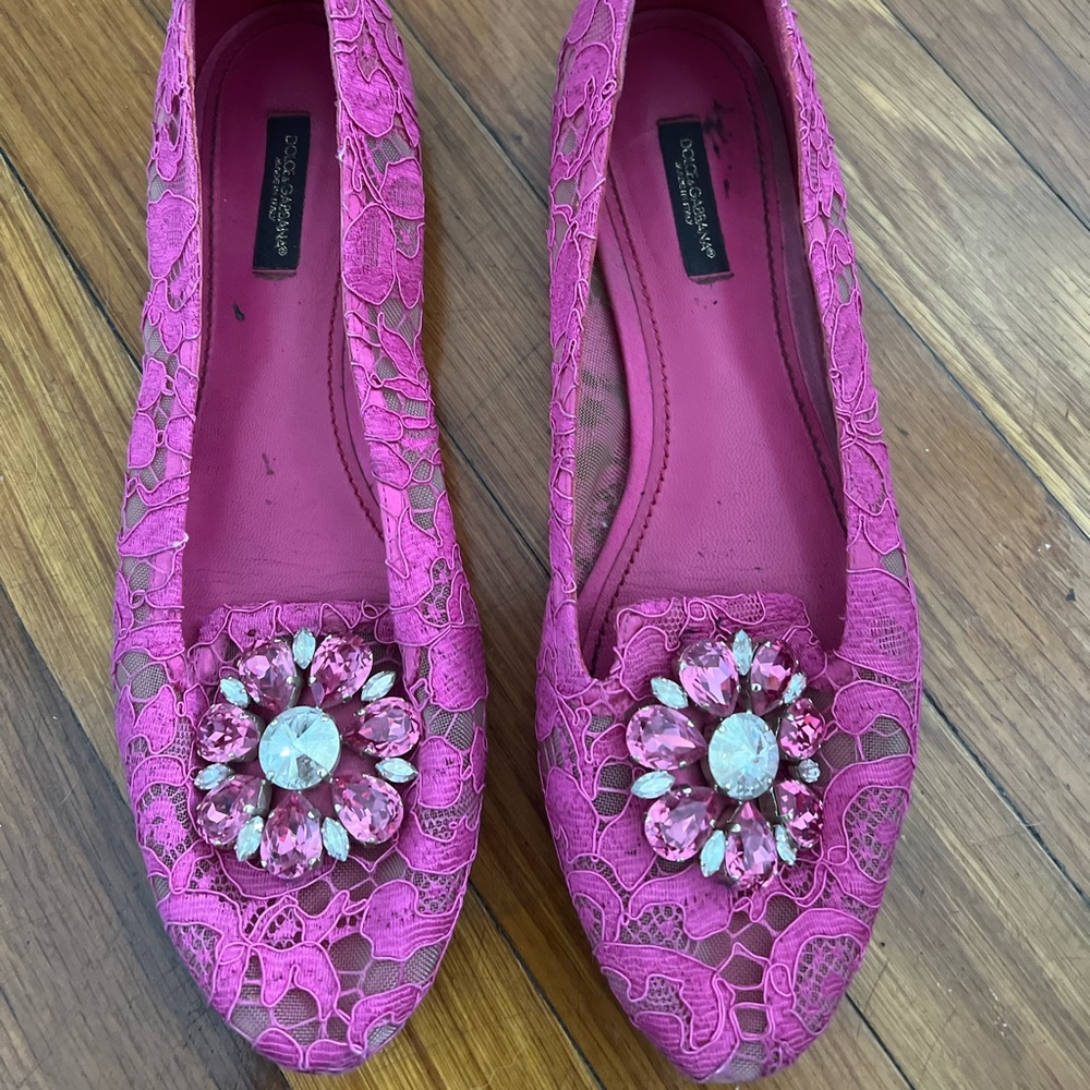 Dolce & Gabbana Pink Lace Flat 39.5